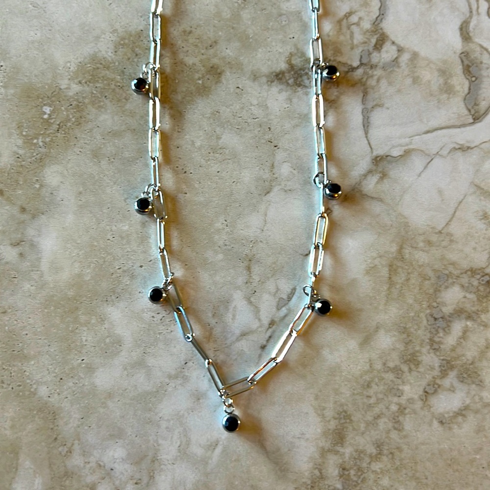 Black Crystal Paper Clip Necklace